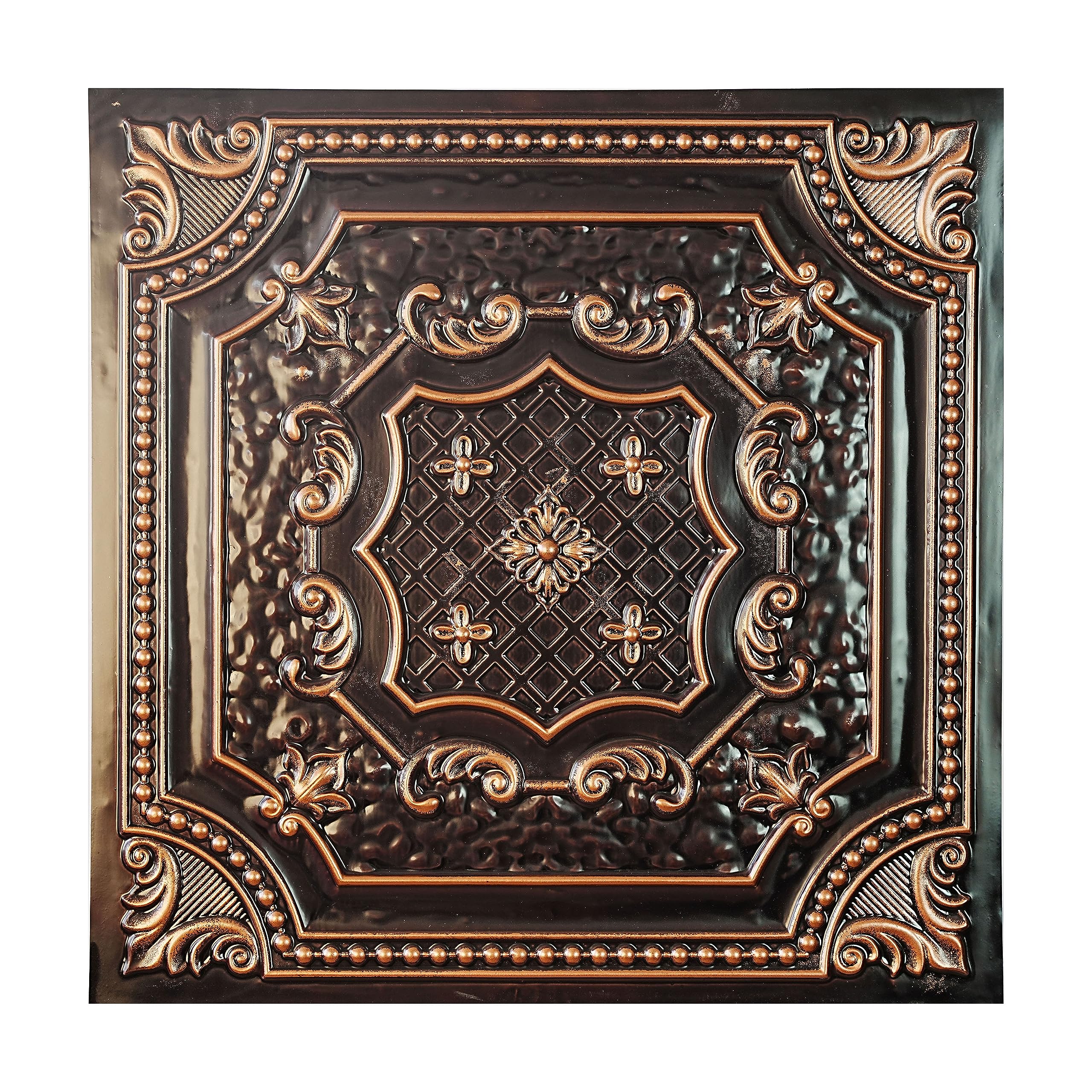 Paintsdecor Traditonal Copper Tin Ceiling Panels,Peel And Stick Tin Ceiling Tiles Distressed,Faux Tin Glue Up/Drop In, Pl04,10Piece (Traditonal Copper)