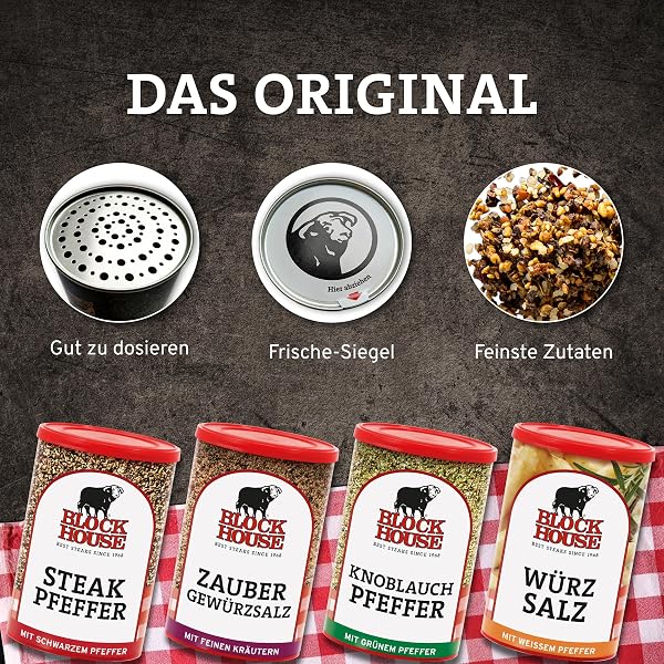 Block House Steak Pfeffer, Gewürzmischung für Steaks in Restaurantqualität auch für Marinaden geeignet, 200g Dose mit Streuaufsatz - 4