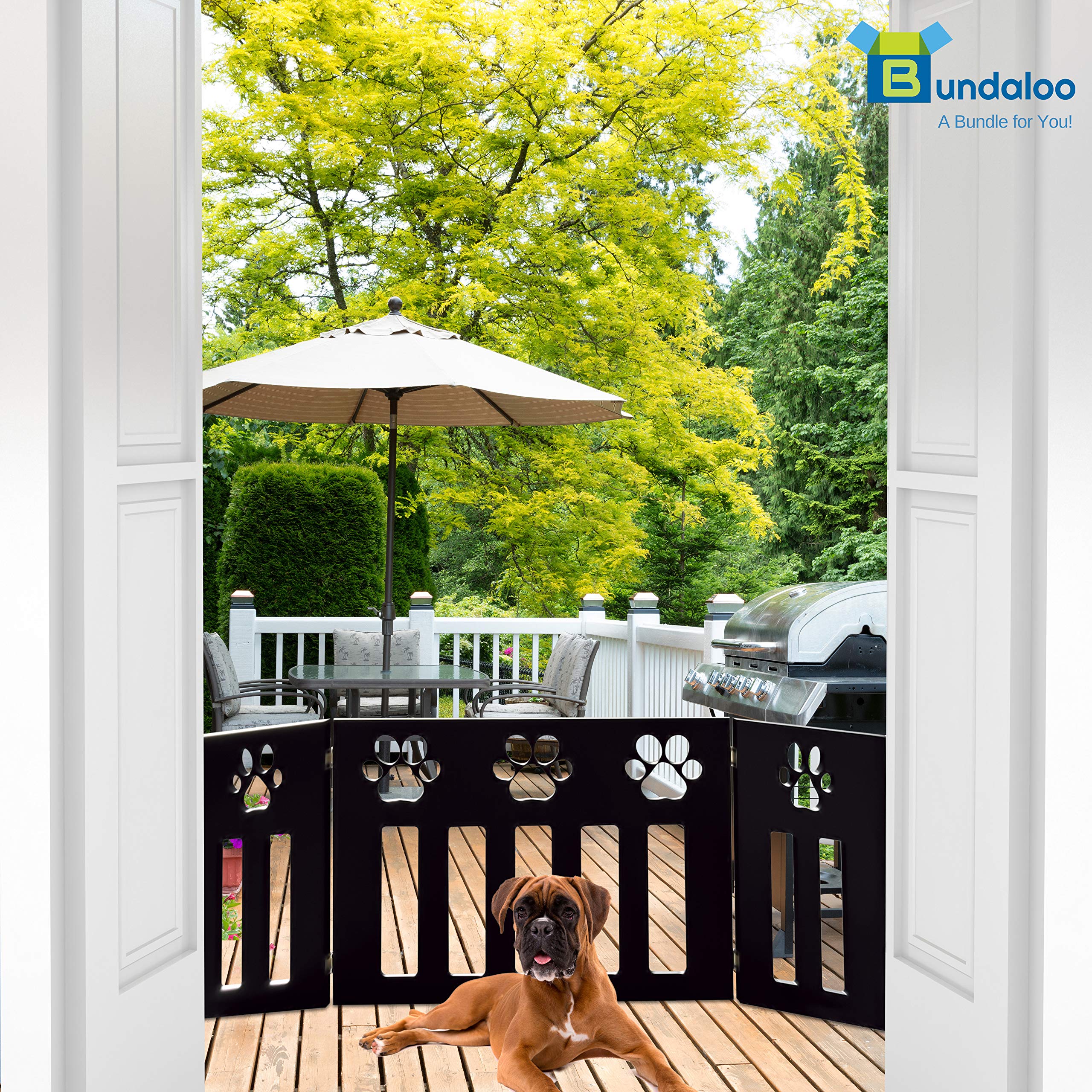 Bundaloo Freestanding Folding Dog Gate Expandable Wooden Fence for a