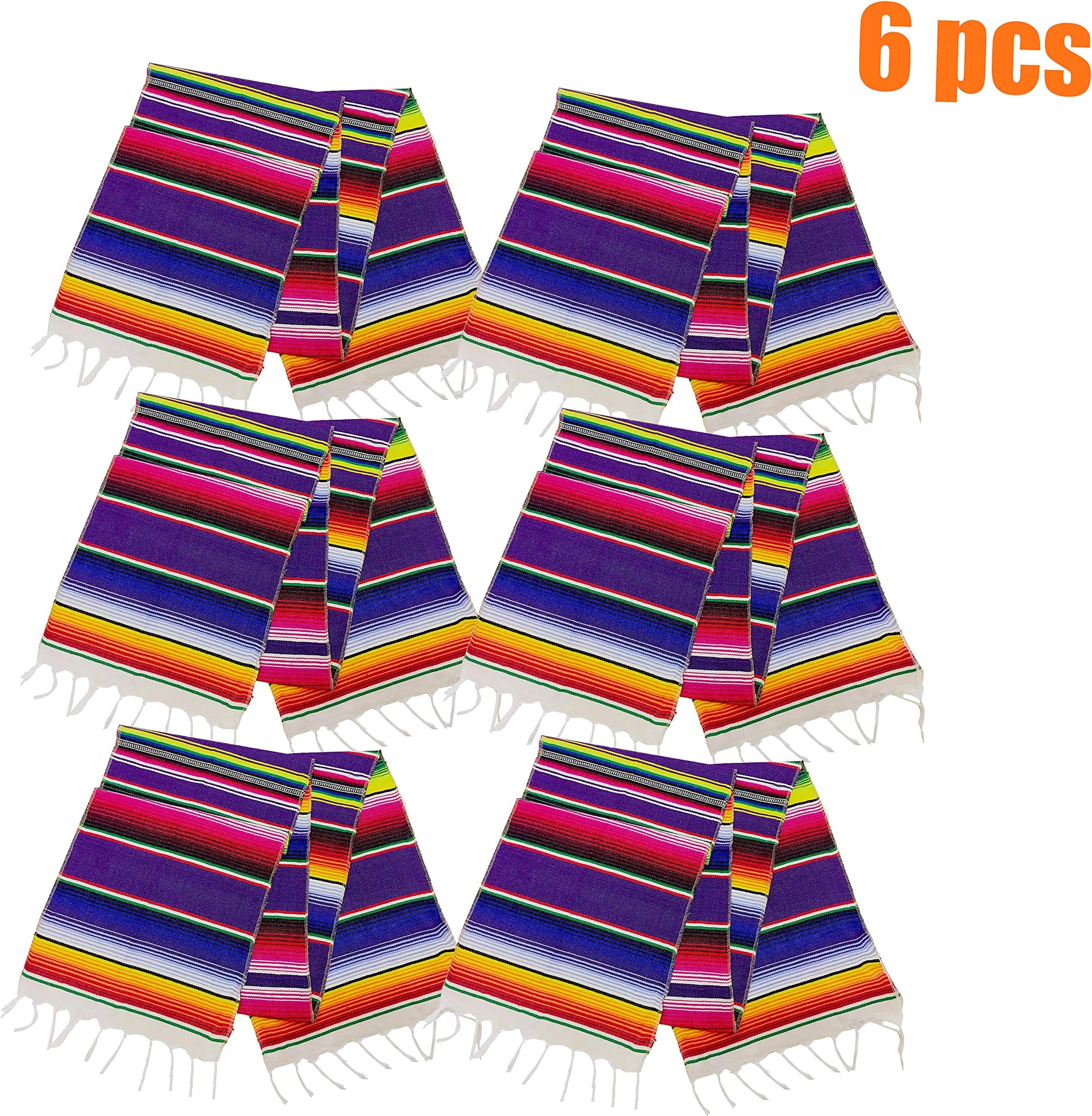 Neasyth 6Pcs Mexican Serape Table Runners Zarape Table Runner Tassel Handmade Tablecloth for Mexican Fiesta Themed Party Decorations for Tables Cinco De Mayo Party Decorations Supplies 14 X 84 in