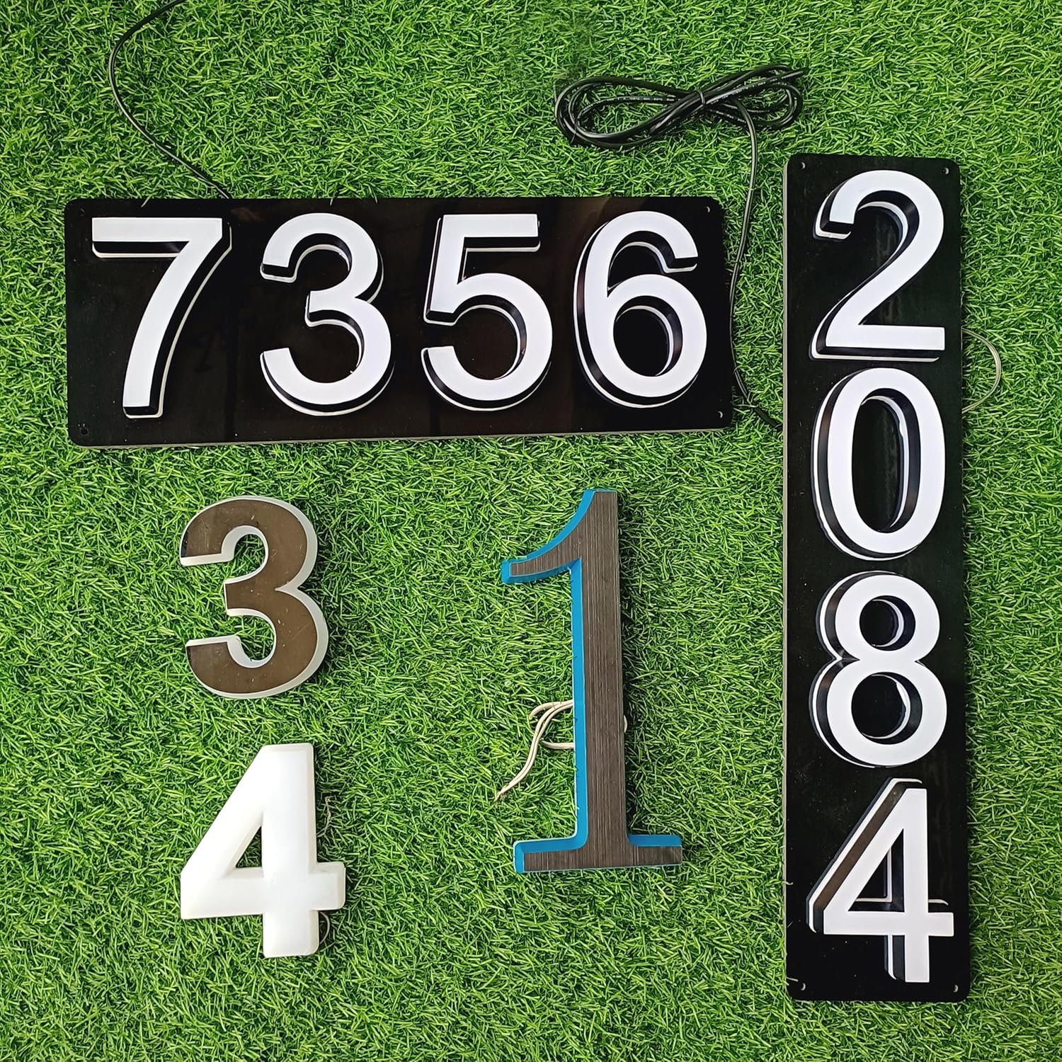 Custom 3D Backlit Outdoor House Numbers - Modern Illuminated Address Number Signs with Vertical or Horizontal Backing Board for Enhanced Visibility