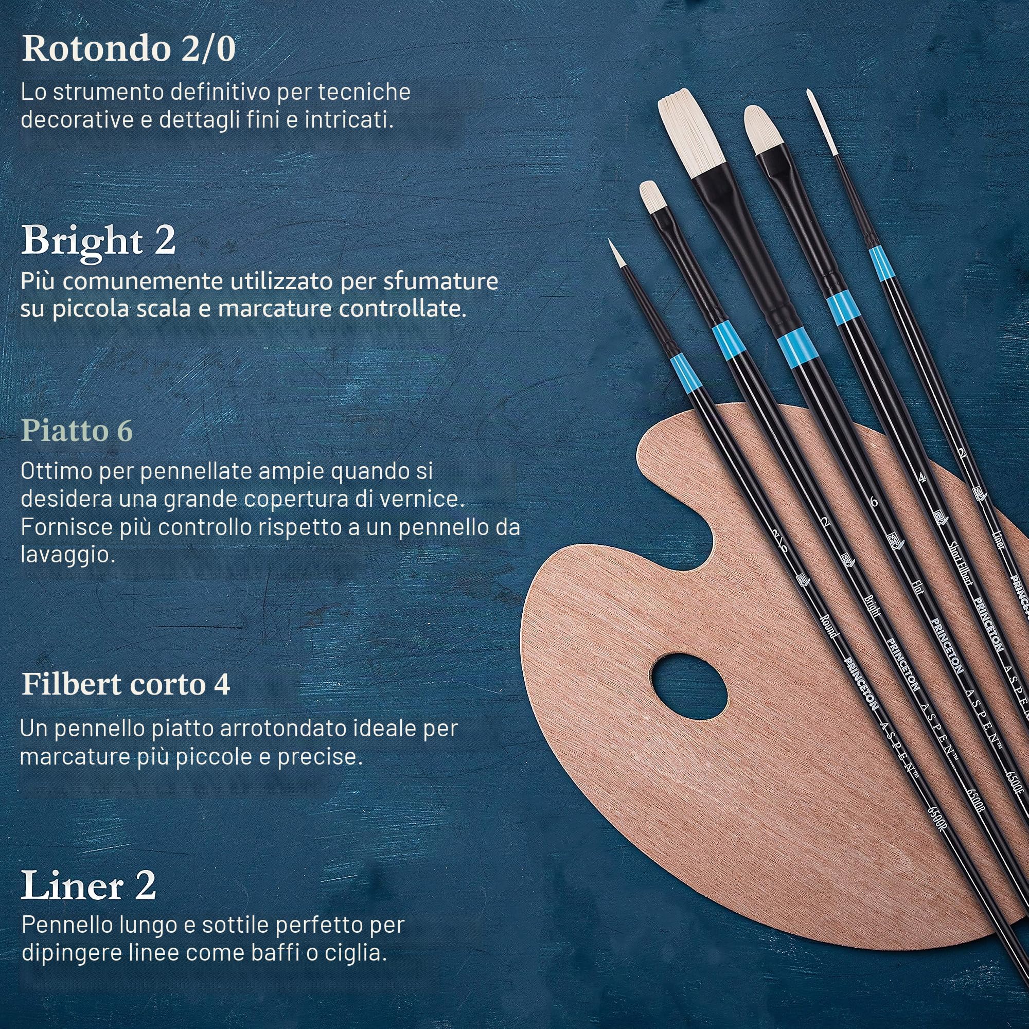 Princeton Aspen 6500 - Set di 5 pennelli sintetici professionali per pittura a olio, per pittura a olio, acrilico e guazzo, pennelli piatti e rotondi