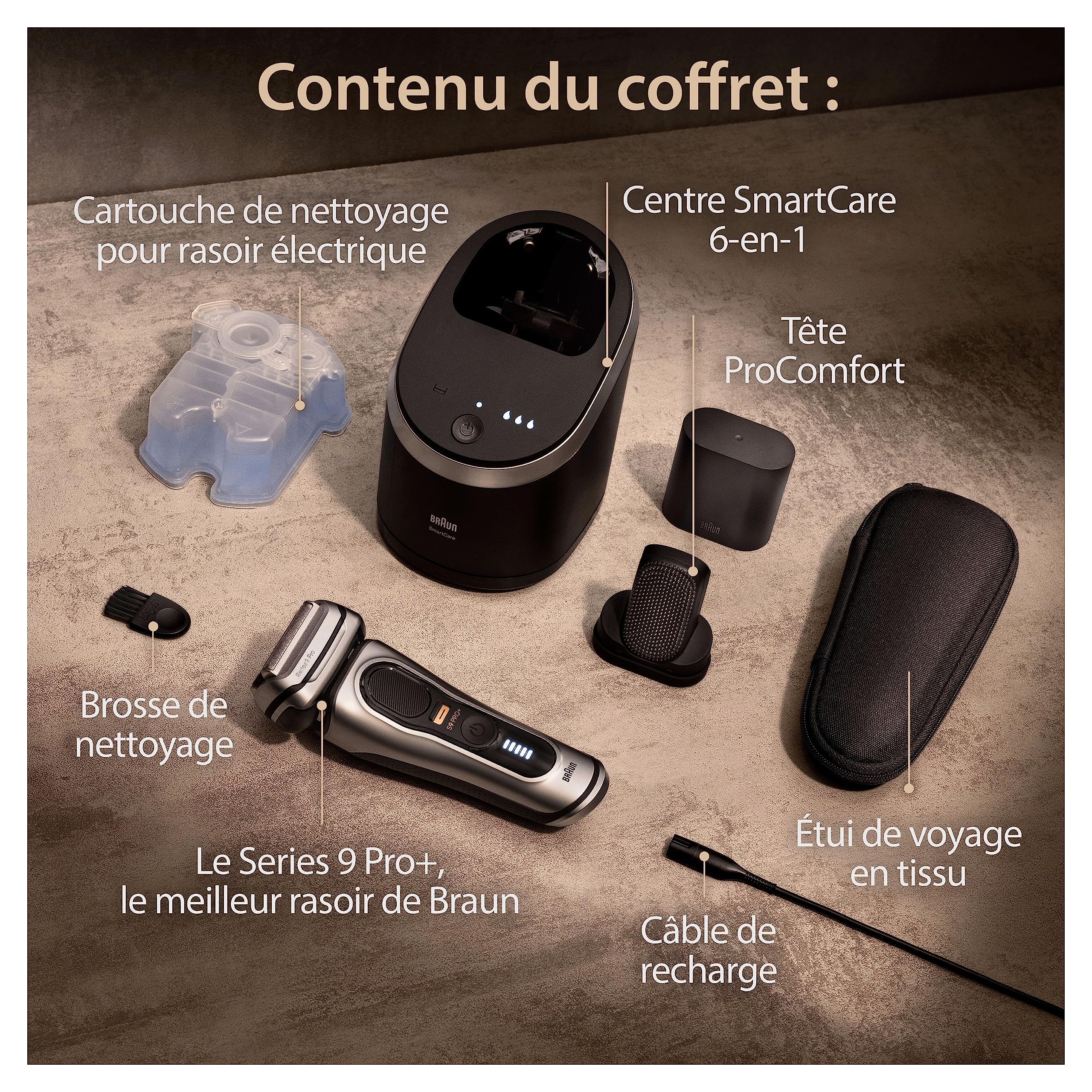 Braun Series 9 PRO+ 9597cc, Rasoir Électrique Pour Homme, Système 2-En-1 Avec Tête De Massage ProComfort Pour Pré-Rasage, Station SmartCare, Étanche, 60 Min D'autonomie, Fabriqué En Allemagne, Argent