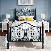 Vista 1 de SHA CERLIN Estructura de cama de tamaño individual para niños, estructura de cama de metal con cabecero y pie de cama con diseño