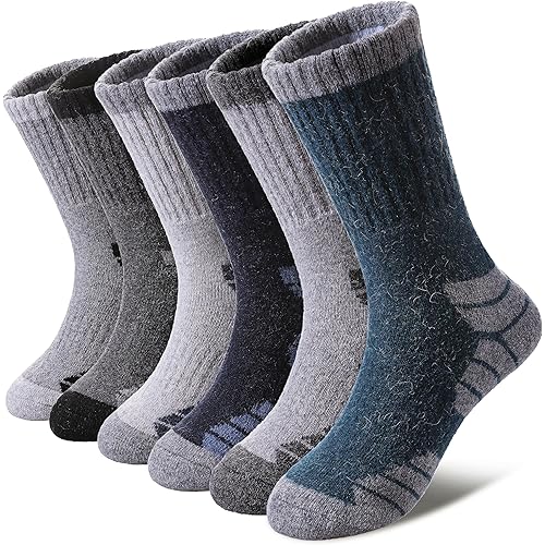 DOSKONI Kids Merino Wool Hiking Socks Boys Girls Toddlers Winter Warm Thick Thermal Cushion Crew Gift Socks 6 Pairs