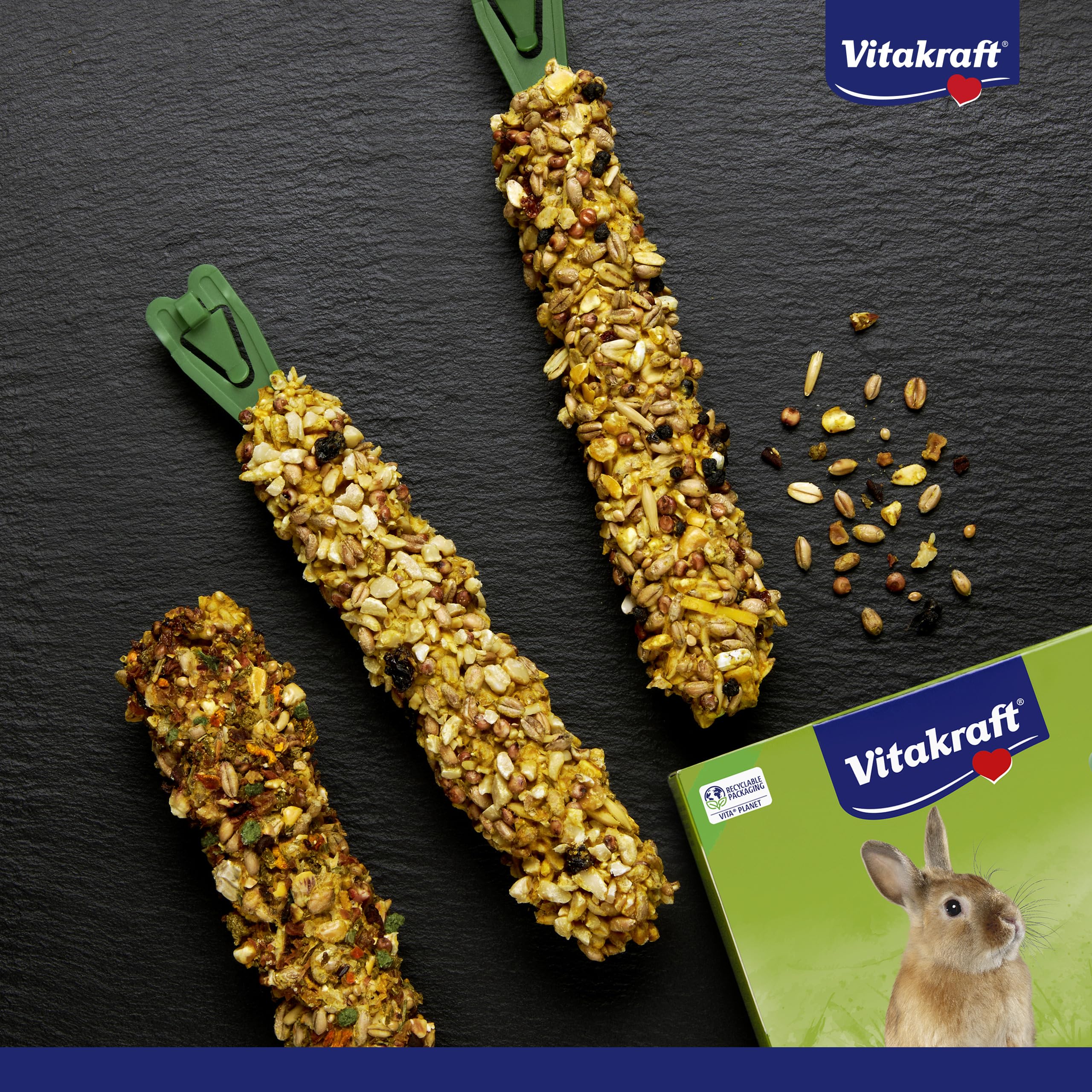 VITAKRAFT- Kräcker Mix, Snack Pour Rongeurs, Pour Lapins Nains, Aux Légumes Et Betterave Rouge, Au Raisin Et Aux Noix, Aux Baies Des Bois Et Sureau, Sans Ajout De Sucre Ni De Céréales (10X168G)