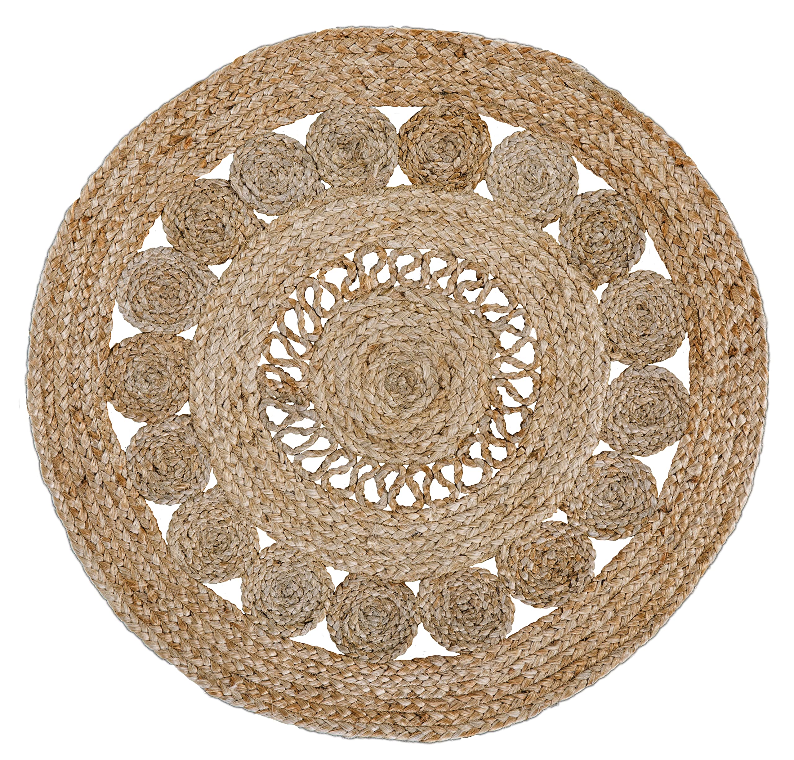 -LUXOR- living Balo – Alfombra Redonda de Yute – también Adecuada como Alfombra de Dormitorio – sostenible – Alfombra Boho Beige – Producto Natural 60 cm Redonda