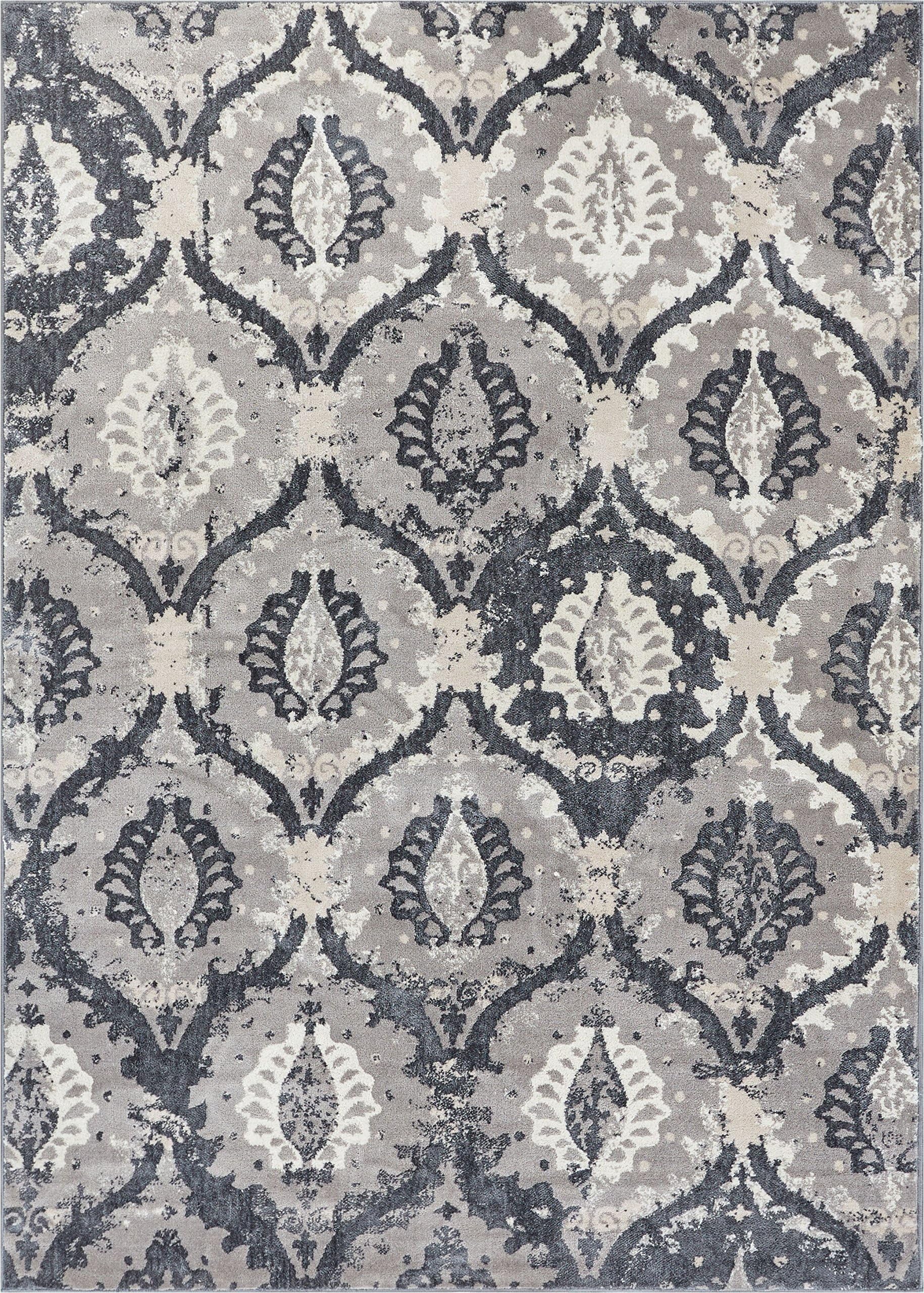 Well Woven Allegro Grey Microfiber High-Low Pile Vintage Abstract Erased 120 x 160 cm(3'125 mm x 5'3" ft) Area Rug Modern Ogee Panel Floral Oriental Carpet