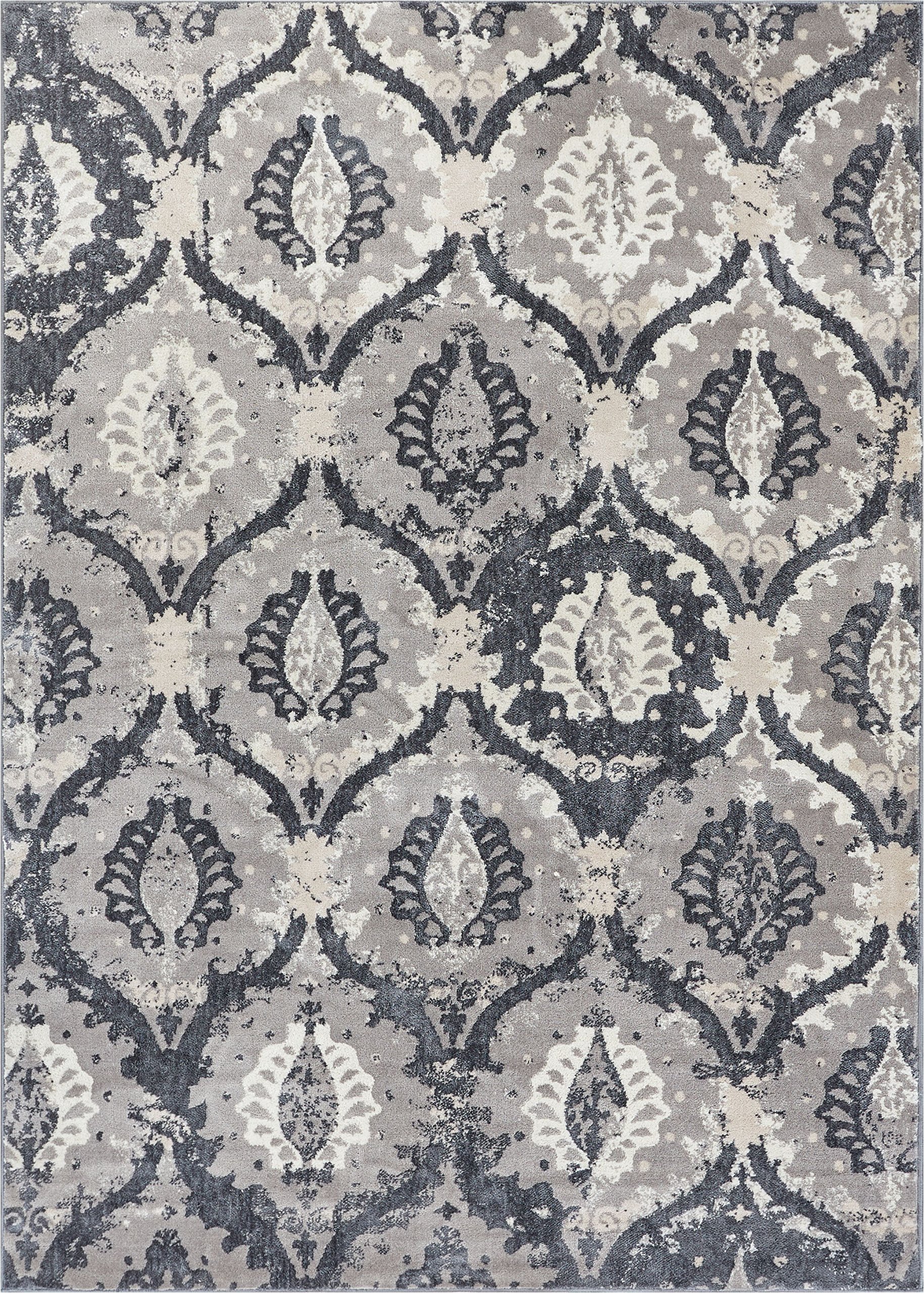 Well Woven Allegro Grey Microfiber High-Low Pile Vintage Abstract Erased 120 x 160 cm(3'125 mm x 5'3" ft) Area Rug Modern Ogee Panel Floral Oriental Carpet