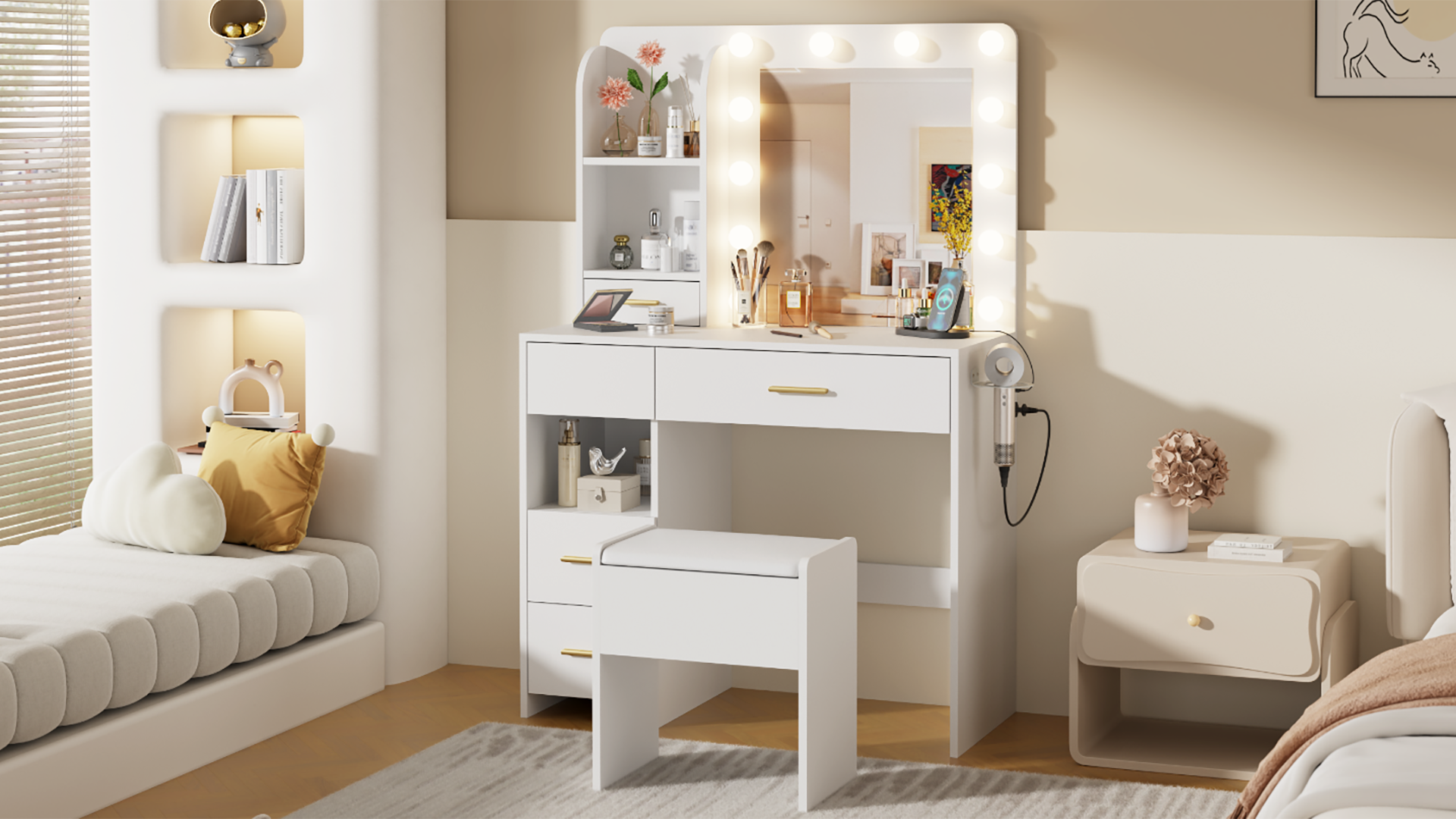 Amazon.com: Furnivado Vanity Desk with Mirror and Lights, 3
