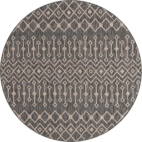 Vista 471 de Unique Loom Alfombra Colección enrejado Marroquí Celosía Transicional Interior y Exterior, Polipropileno Gris carbón/natural