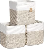 NaturalCozy 11 Inch Cotton Rope Woven Storage Cubes, 3-Pack - Sturdy Cube Bins for Toys, Closet, Nursery, Playroom Organizing