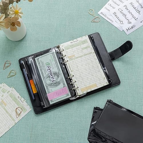 Miniatura 7 de Organizador de dinero A6, kit de planificador de presupuesto de 6 anillos con sobres de efectivo, repuesto de presupuesto, organizadores de