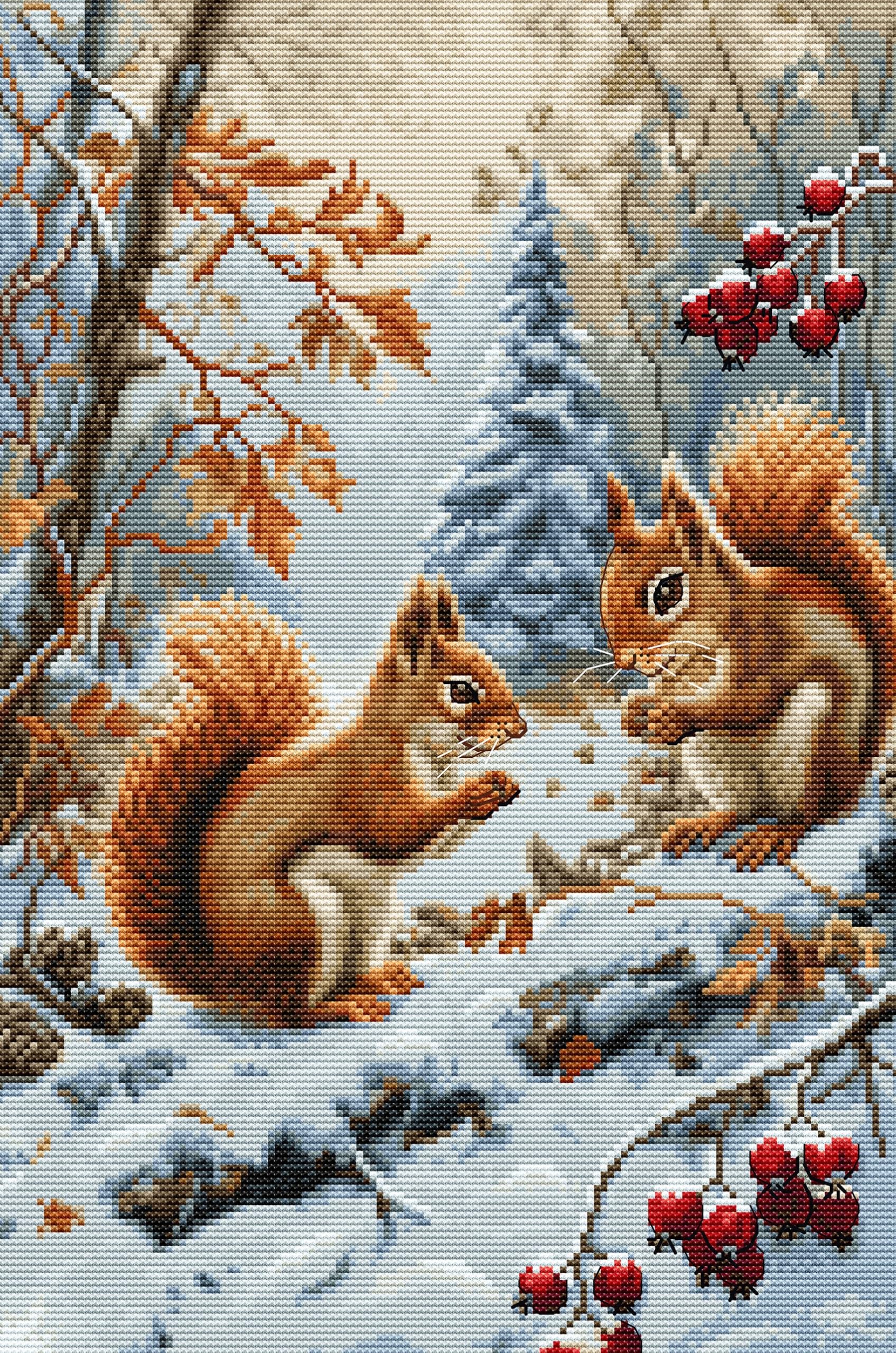 Luca-S Cross Stitch Kit, Counted Cross Stitch for Adults, Embroidery Kit Joy of The Squirrels, BU5064