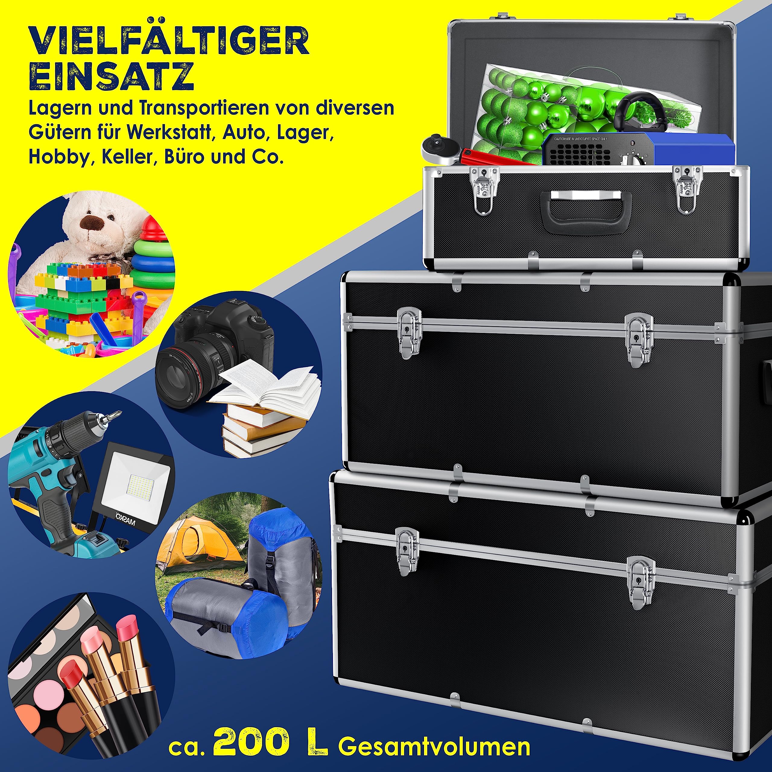 Masko® 3er SET Alu Boxen | Alubox | Alukiste | Werkzeugkoffer | Werkzeugkasten | Transportbox | Werkzeugkiste | Lagerbox NEU Werkzeug Box |