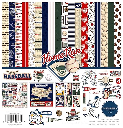 Carta Bella Collection Kit de 12 x 12 pulgadas, Home Run, Multicolor