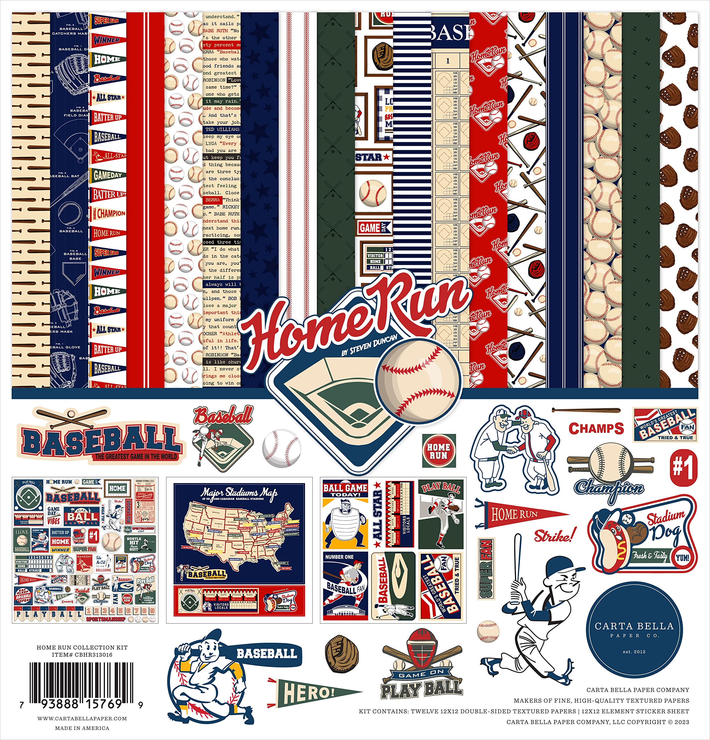 Papier scrapbooking Home Run Carta Bella pour immortaliser les matchs de vos enfants