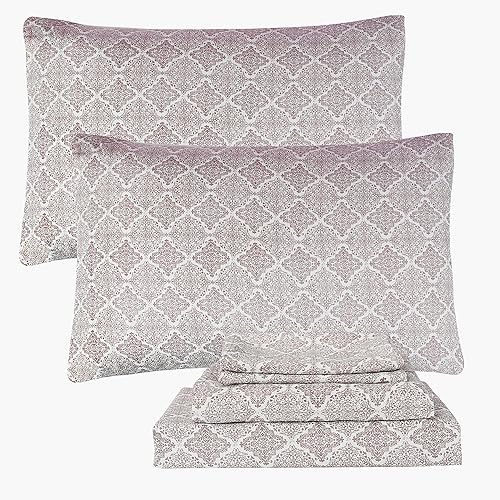 Miniatura 1 de HIG Juego de sábanas de 4 piezas con estampado de damasco de microfibra prelavada con bolsillo profundo de 14 pulgadas, juego de sábanas florales