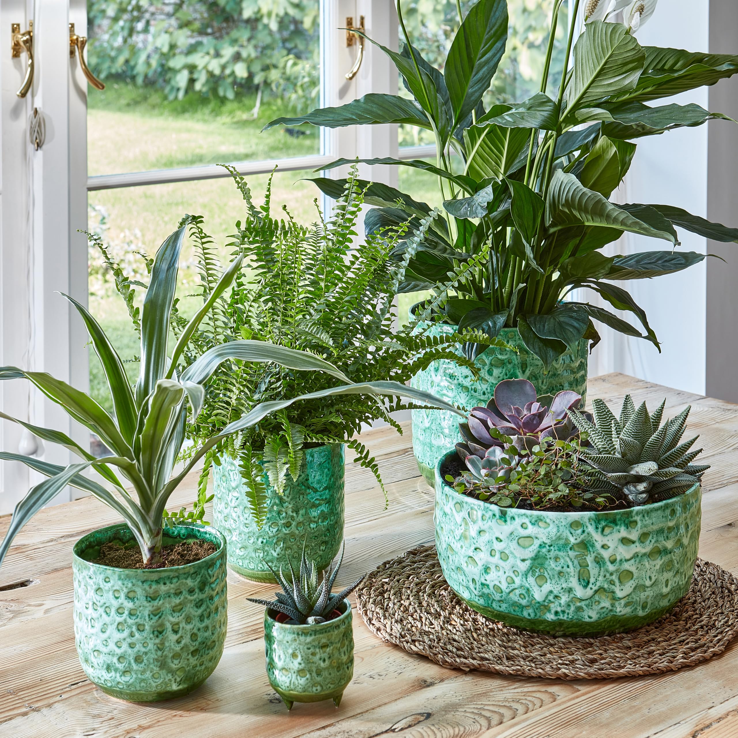 Ivyline Emerald Textured Glaze Plant Pot 18Cm Dia | Contemporary Glazed Plant Pot With Textured Crackle Design| Indoor Planter Plant Pot Flower Pot For Cacti Succulents And Small House Plants (Emerald)