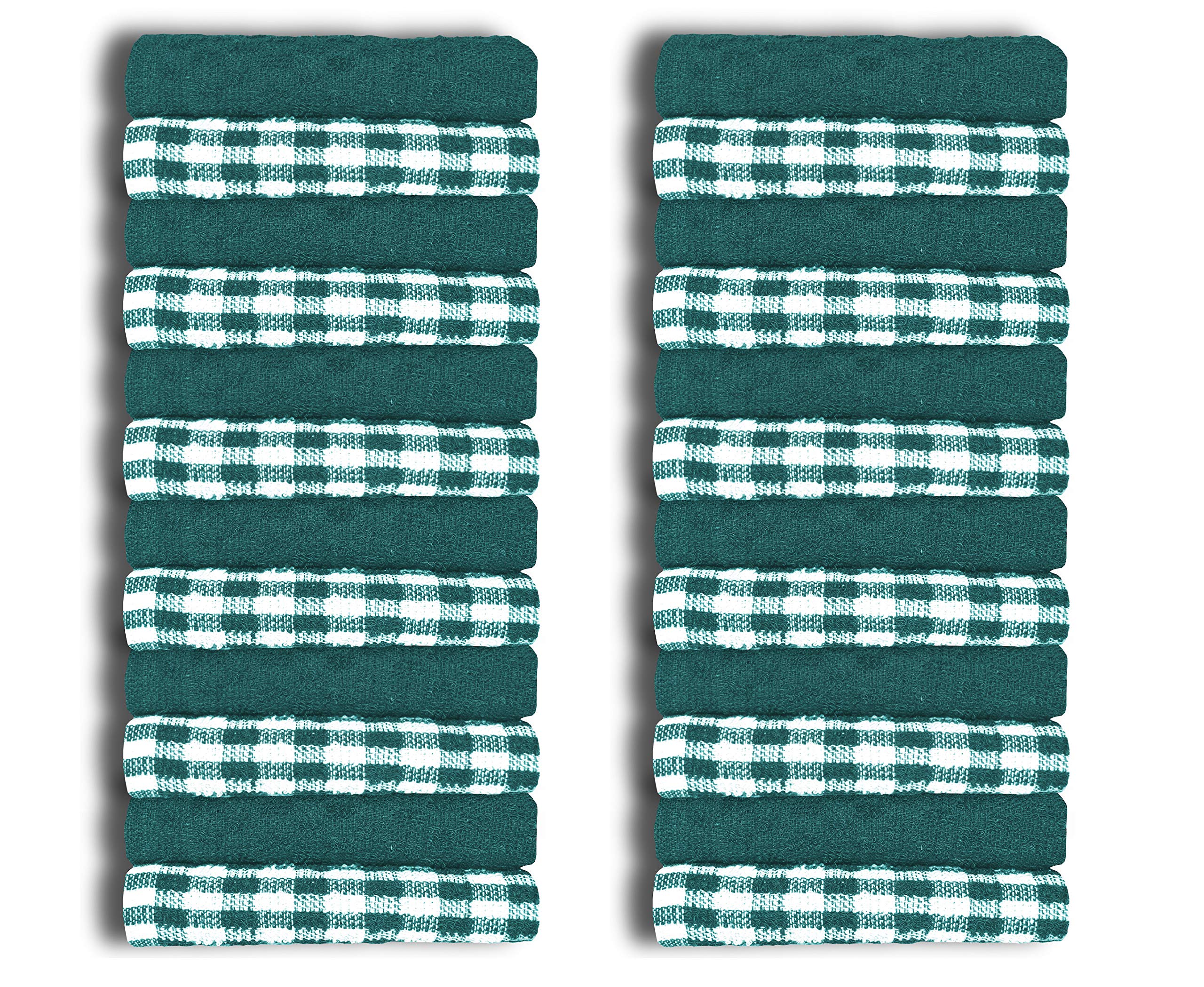 A & B TRADERS 100% Cotton Terry Tea Towels Packs (Sets of 2, 3, 6, 12 or 15) Egyptian Mono Check Superdry Soft Professional Hotel Quality Kitchen Dish Cloth (Dark Green, 24) — image 1