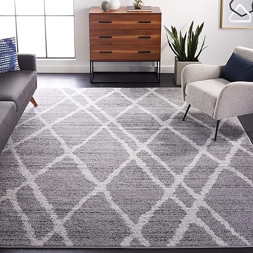 SAFAVIEH Adirondack Collection Tapete de área XL, 11 x 15 pies, marfil y plateado, diseño marroquí moderno, no desprende pelusa y de fácil cuidado,