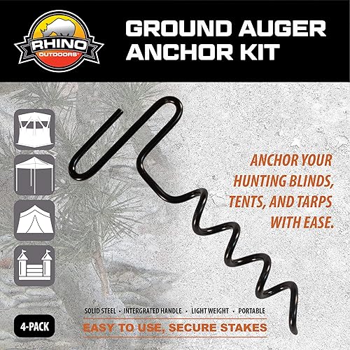Miniatura 3 de RHINO OUTDOORS Estacas de barrena resistentes para persianas y lonas, paquete de 4, color plateado