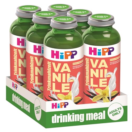 HiPP Trinkmahlzeit Vanille 6 x 330 ml vollwertige Zwischenmahlzeit mit bester Heumilch echtem Bourbon-Vanille Extrakt 23 Vitaminen & Mineralstoffen High Protein glutenfrei