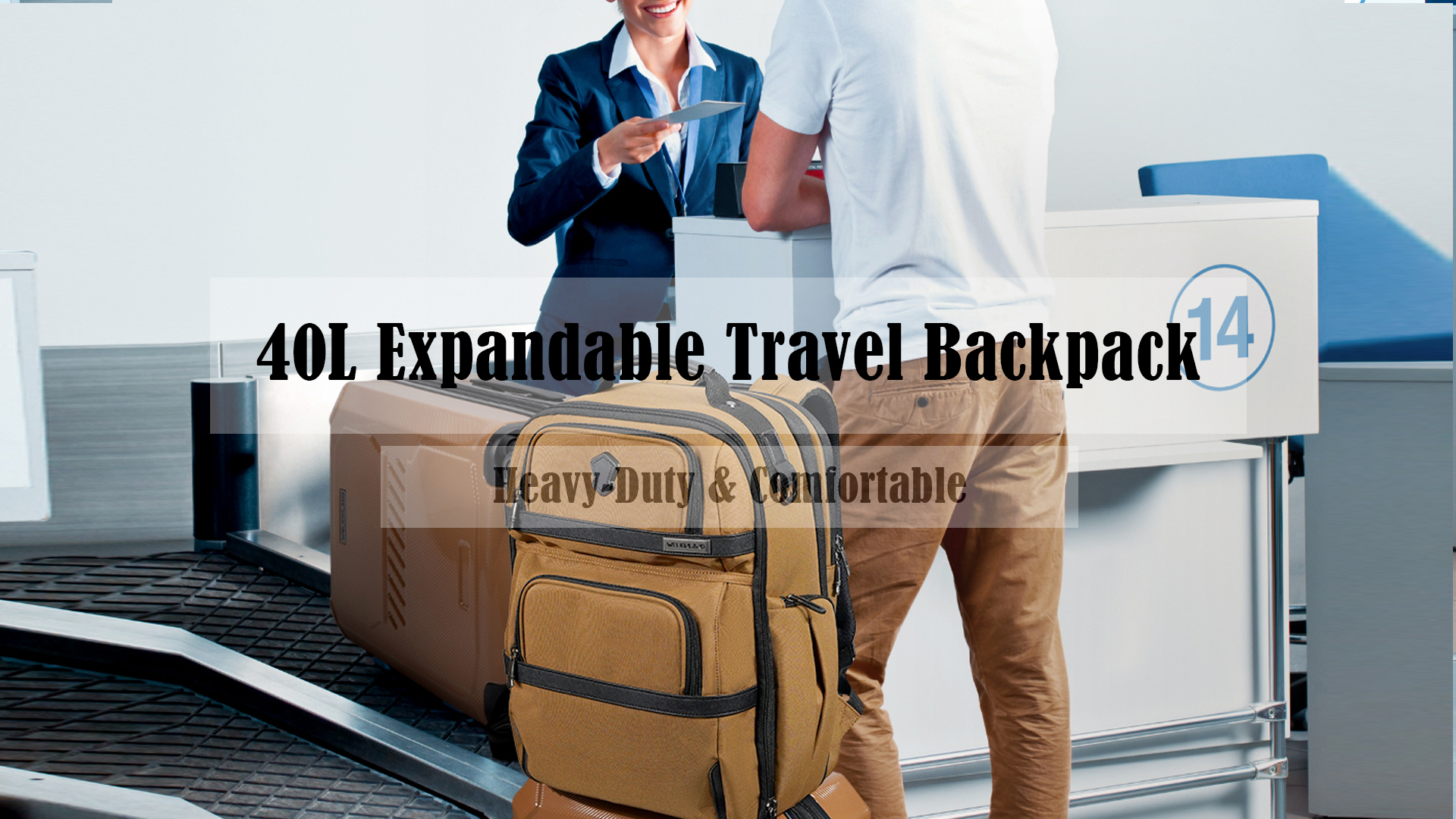 WELKINLAND 20-Pocket Travel Backpack, 40L Carry-On 16