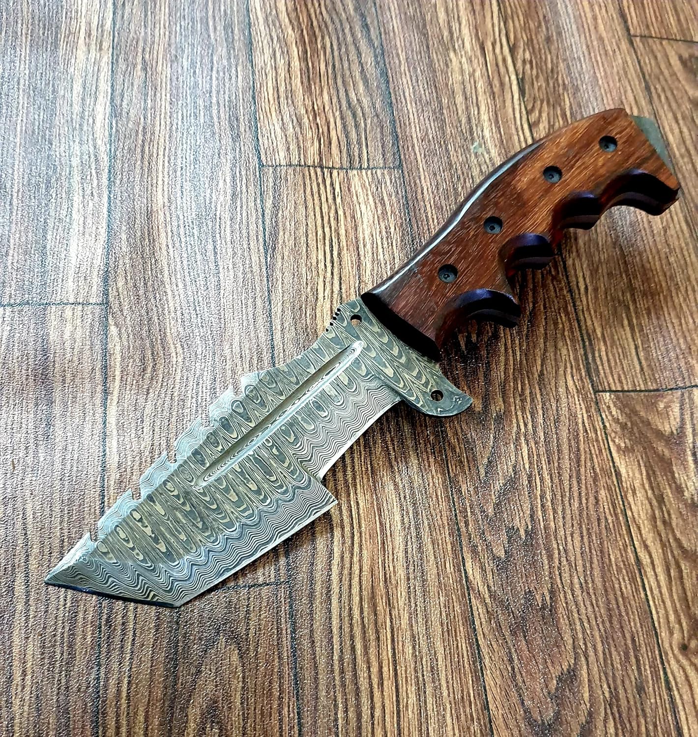 TZ 02 Handmade Damascus Steel Tracker knife 10 inches Hunting Perfect Grip With Balack Rose Wood Handle Horizontal Carry Scout Carry Handmade Survival knife