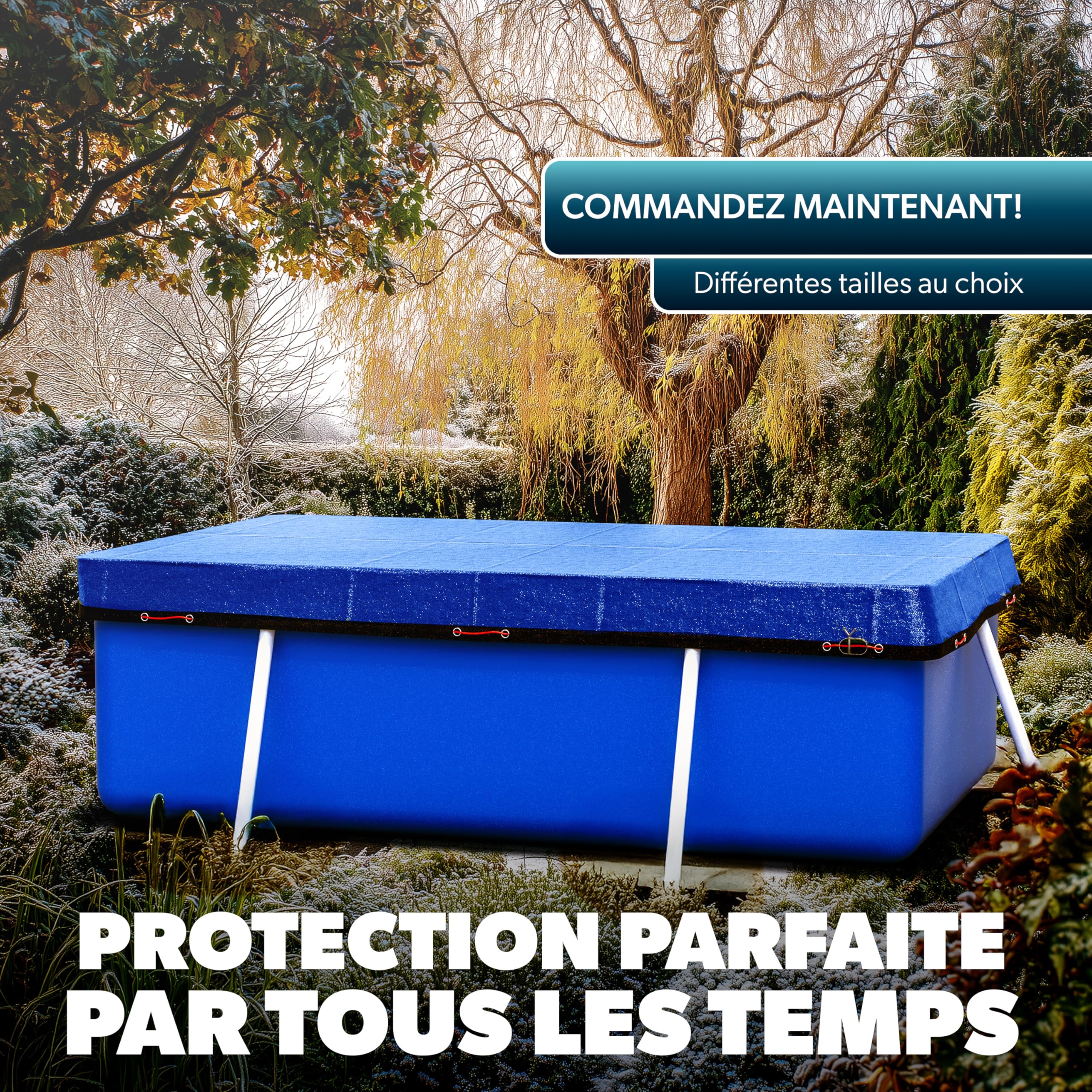 poolomio® Bâche de Piscine rectangulaire 600 × 300 cm | Couverture 2-en-1 Solaire & hivernage 6 × 3 m | Bâche Robuste 200 g/m² PE | Protection UV Anti-algues saletés| Dimensions réelles: 680 x 380 cm