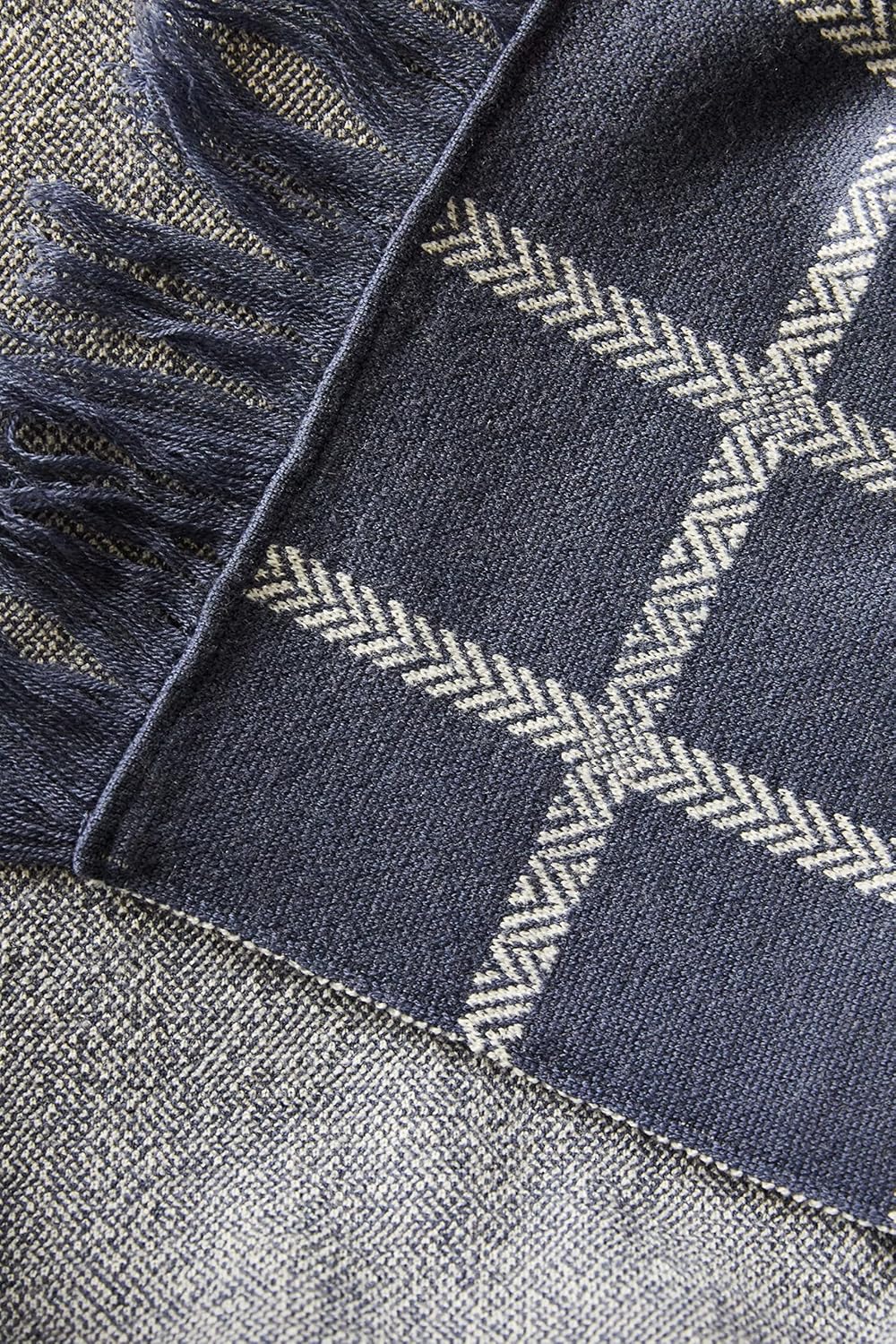 SAOL Irish Merino Wool Throw Blanket - Washable Knit Blanket Made in Ireland 75" by 57" - Oxford Blue - Image 3