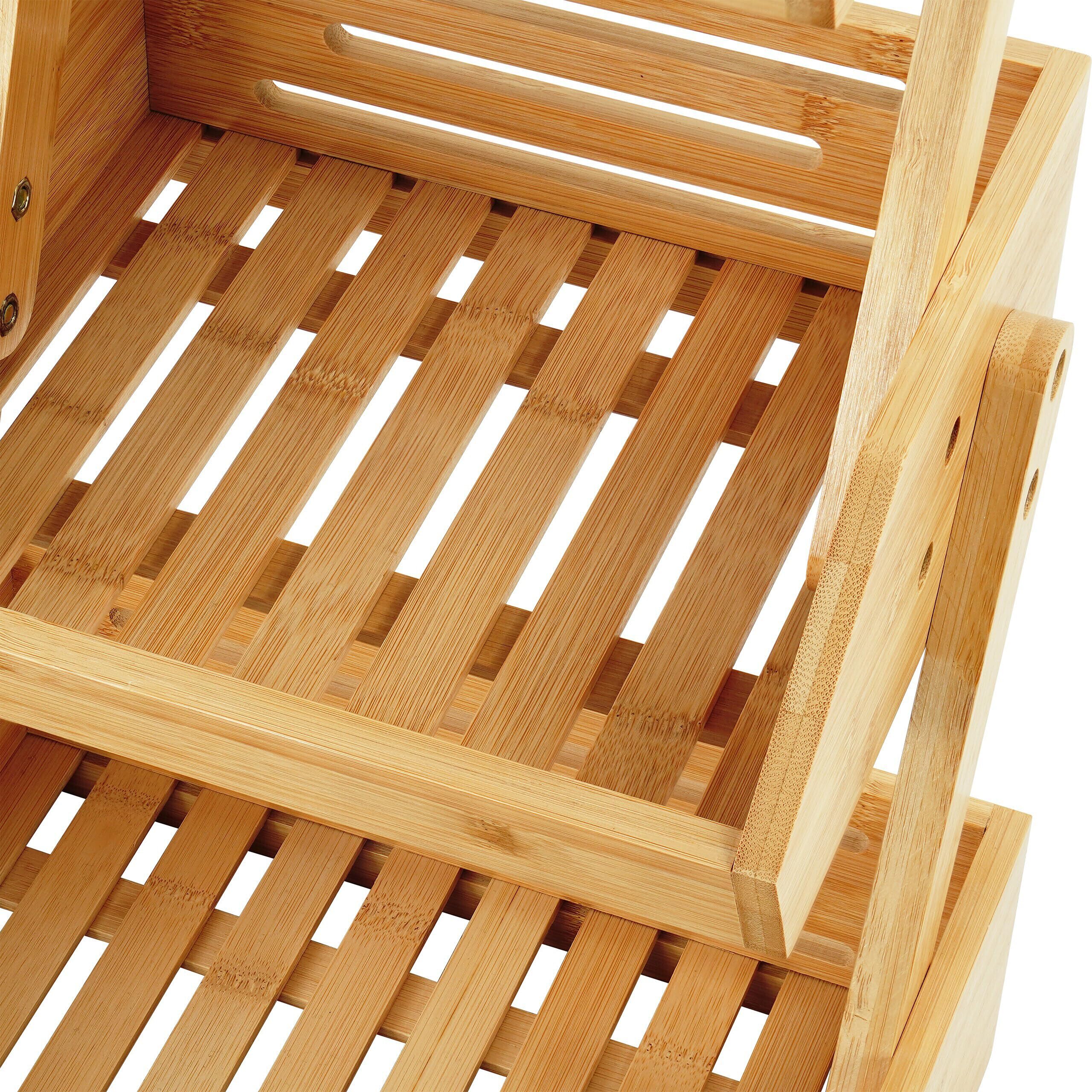 Relaxdays Étagère à fruits en bambou, 3 niveaux, H x L x P 41 x 33 x 30 cm, support pour fruits, légumes et pâtisseries.