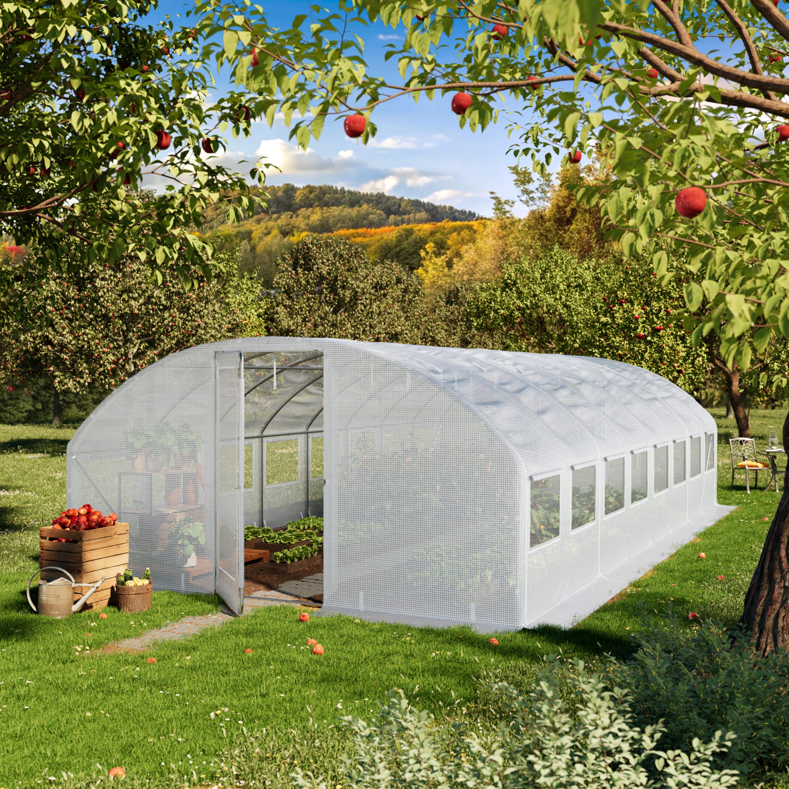 TOOLPORT Invernadero túnel Premium 4x8m con Puerta abatible y Lona PE 180g/m² Blanca Transparente