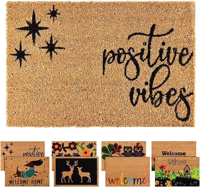 ZENQA Coir Door Mats Outdoor Indoor | Front Door Heavy Duty Doormat Thick Non Slip High Absorbency | Large 100% Natural Coir Dirt Trapper | Entrance Matting (Positive Vibes Only)