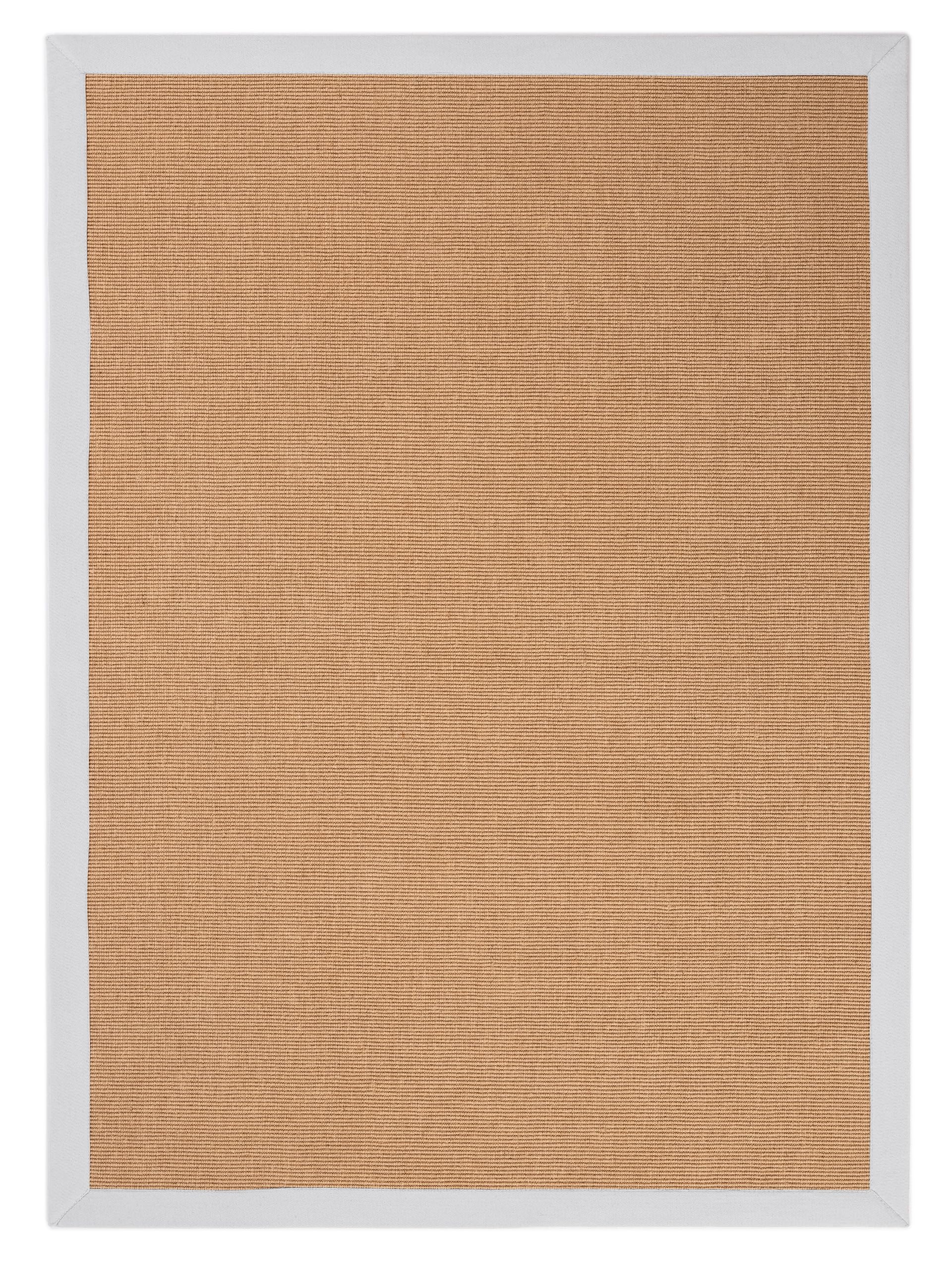 carpetfine Sisalteppich Naturfarbe 240x340 cm handgewebt mit Bordüre aus Baumwolle in Weiß | Moderner Rutschfester Flachgewebeteppich Uni aus Naturfasern für Wohnzimmer, Schlafzimmer