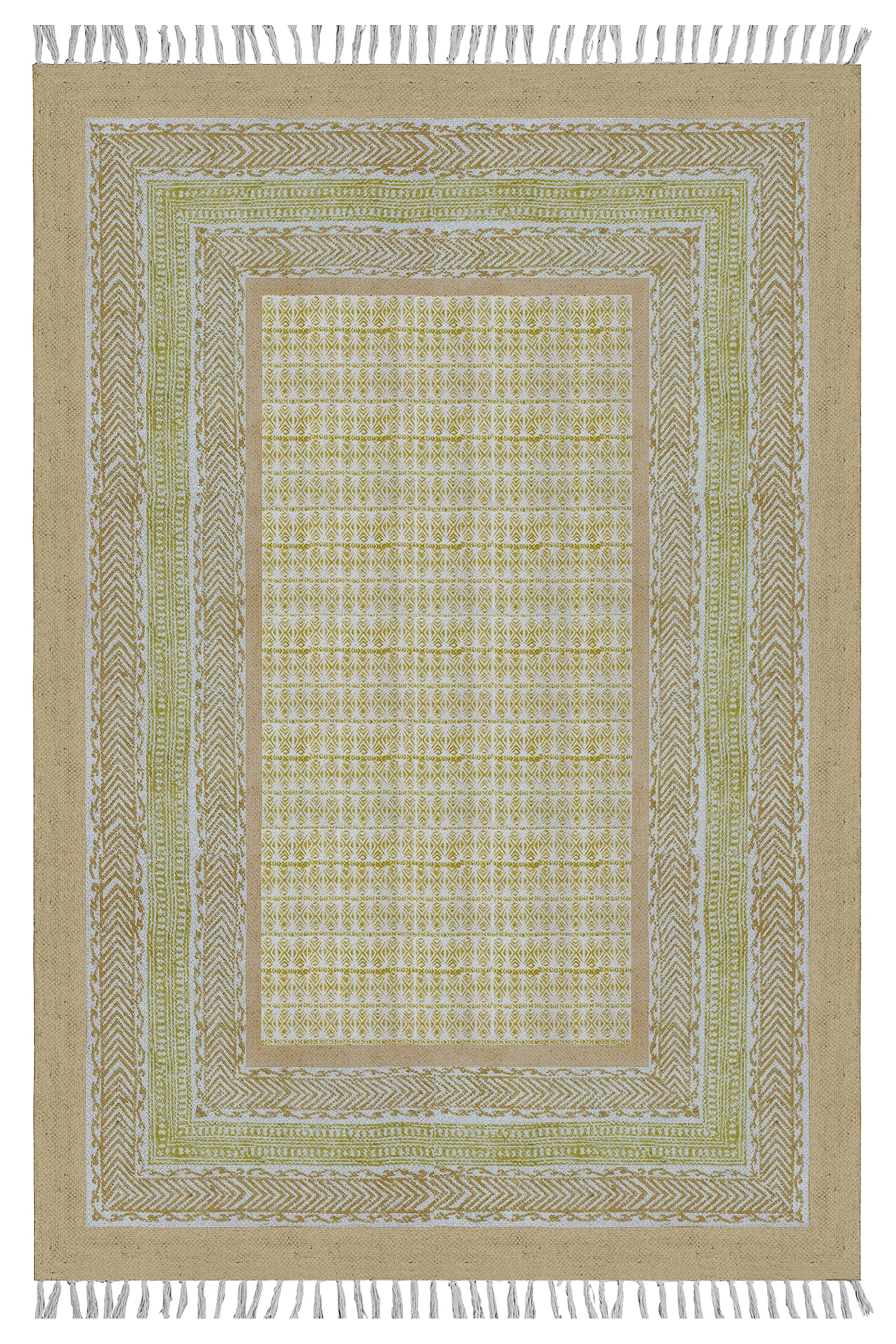 Tapis géométrique facile d'entretien en coton beige, fini les taches dans le salon