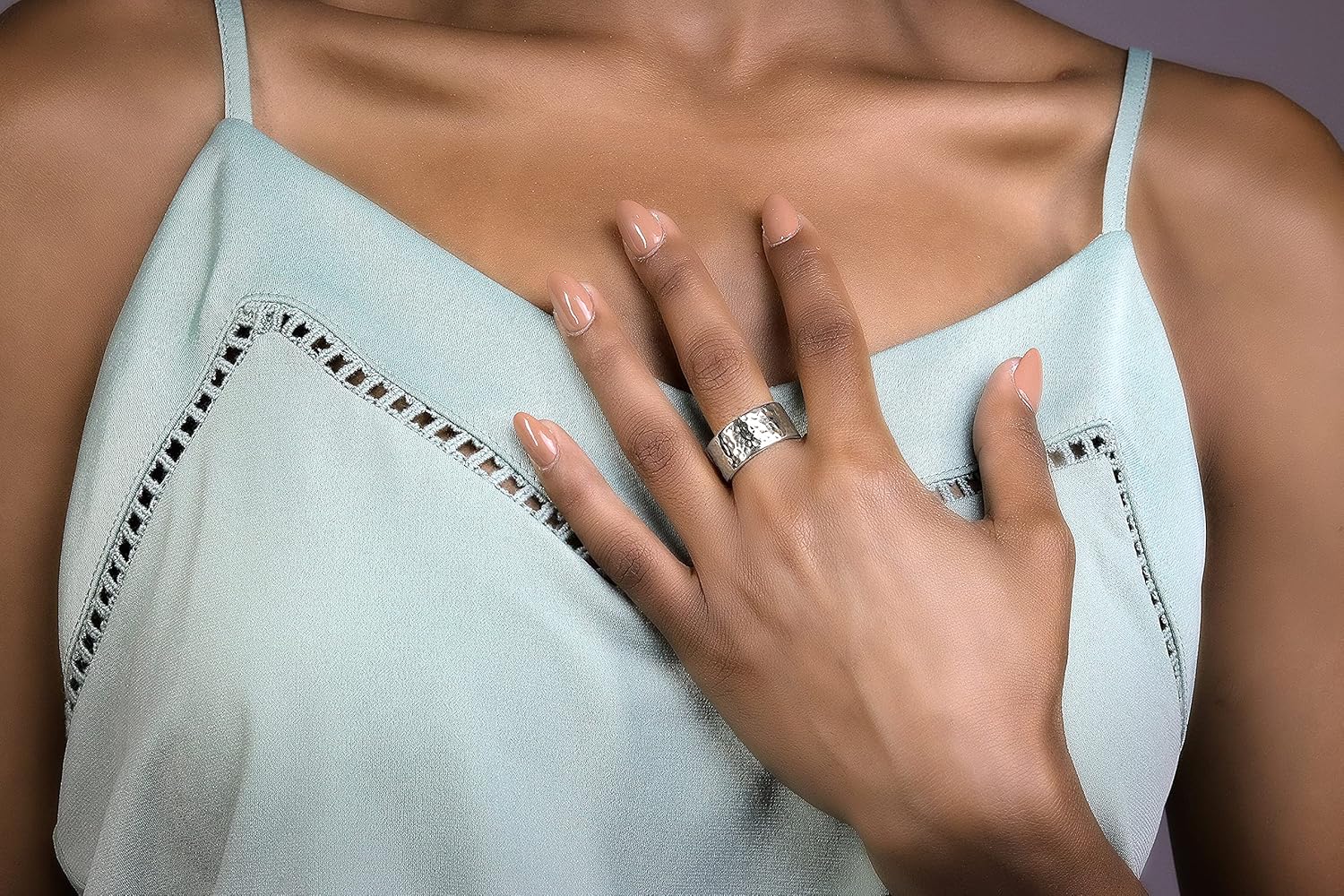 Unique 14k Rose Gold Band Ring - Wide Hammered Wedding, Promise & Statement Ring - Custom Engraved Jewelry - Choose Size & Material