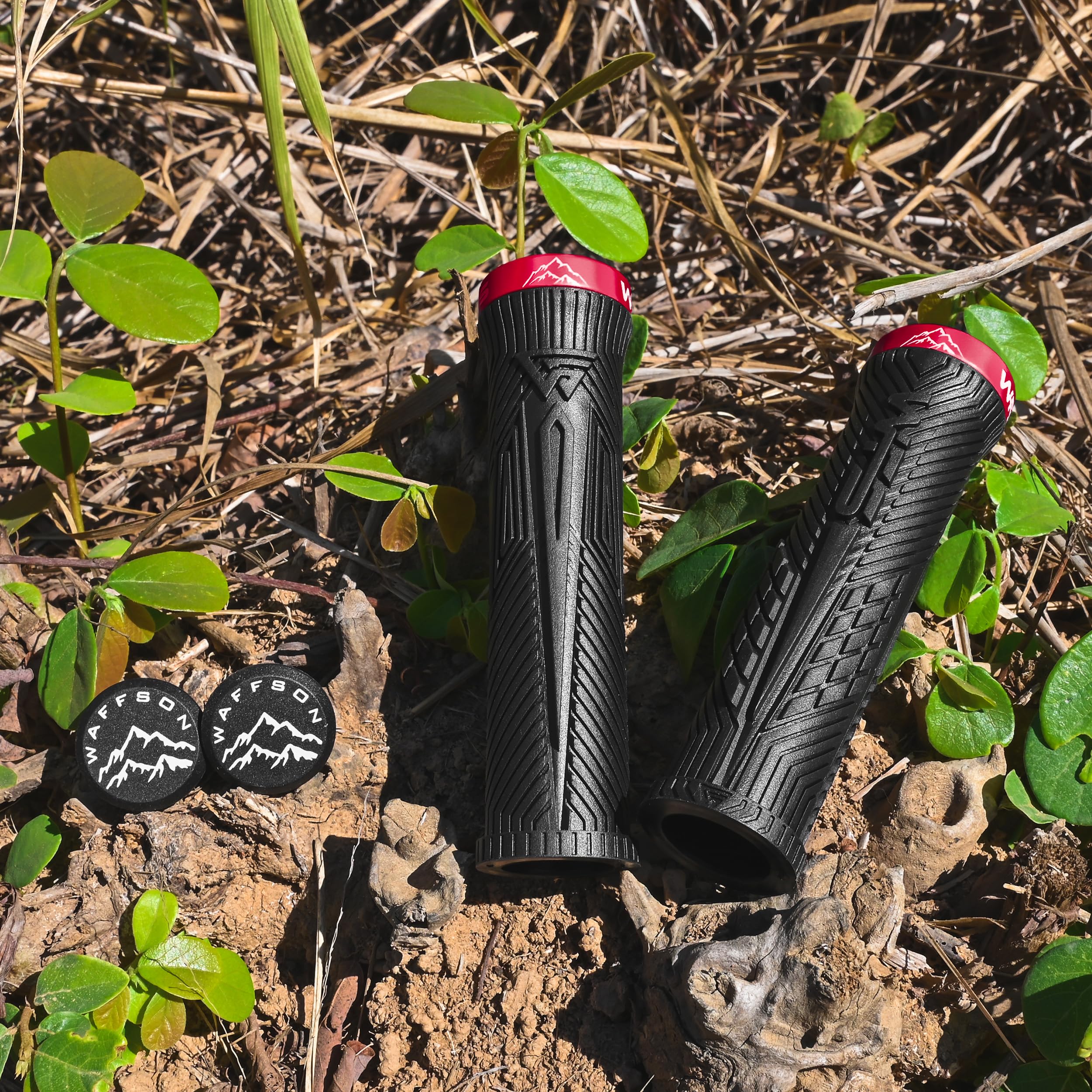 WFS Volatus Single Lock-on Grips for Mountain Bikes, Road, City Bike, 33mm OD Soft Comfortable Ergonomic, Anti-Slip 22mm ID Locking Handlebar Grips for MTB, 1 Pair