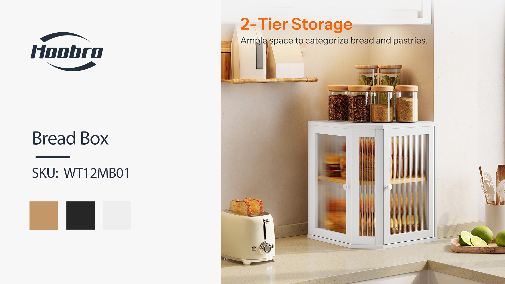 Amazon.com - HOOBRO Bamboo Bread Box, Kitchen Countertop Corner