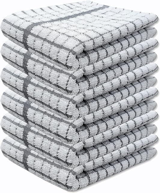 A & B TRADERS 100% Cotton Terry Towelling Tea Towels | Pack of 6 | Kitchen Hand Towels Dish Cloth Super Absorbent Soft Touch (Grey)