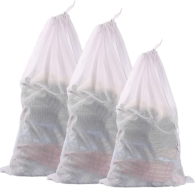 Amazon Brand - Eono Laundry Bag Sturdy Mesh Bag 2 Extra Large and 1 Large with Drawstring Closure for College, Dorm and Apartment Dwellers - 3-Set (2XL+1L)