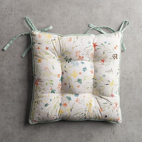 Miniatura 2 de Maison d' Hermine Colmar - Almohadillas para silla, 100% algodón, 16 x 16 pulgadas, cómodas almohadillas con lazos, relleno de poliéster, cojín para