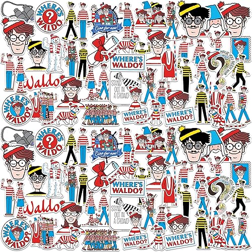 Miniatura 7 de Where's Waldo - Paquete variado de 50 calcomanías de vinilo grandes de lujo, para laptop, botella de agua, álbumes de recortes, tableta, monopatín,