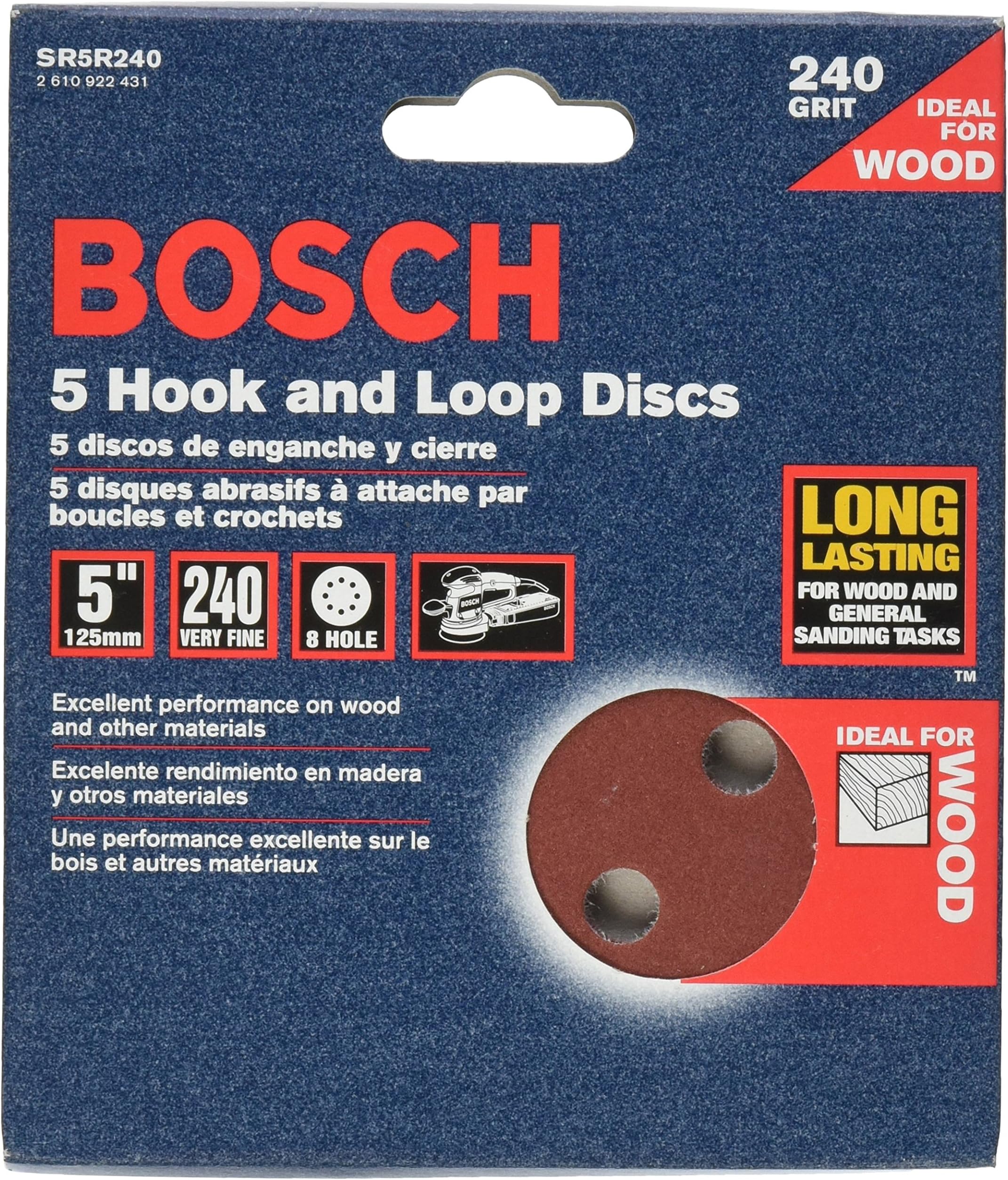 SR5R240 5-Piece 240 Grit 5 in. 8 Hole Hook-and-Loop Sanding Discs
