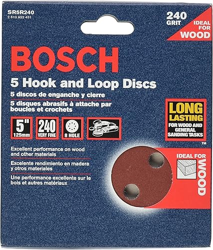 Bosch SR5R240 - Discos de lija de gancho y bucle de 5 pulgadas de grano 240 de 5 pulgadas y 8 orificios
