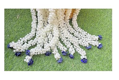 SPHINX Artificial Jasmine Buds (Mogra) & Rose Strings Garlands for Festivals Pooja Wedding Housewarming Diwali Decorations Approx 2.5 ft/30 Inches (Off White/creamish) - (Royal Blue, 12 Pieces)