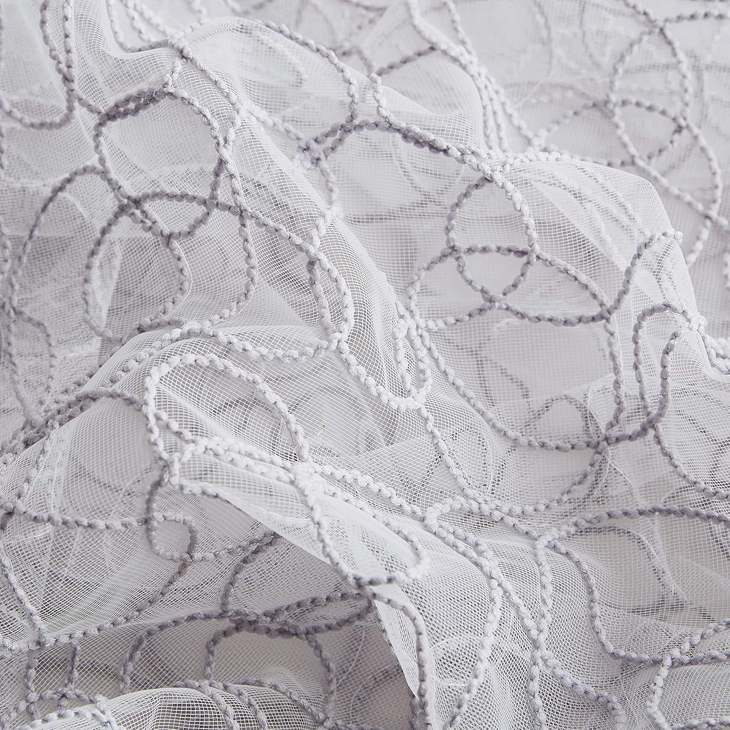HLC.ME Audrey Embroidered Decorative Lace Sheer Voile Light Filtering Grommet Window Treatment Curtain Panels for Bedroom Living Room - 54 W x 84 L per Panel, Silver Grey (Pack of 2)