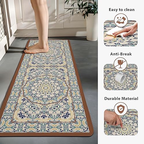 Miniatura 3 de Juego de 2 alfombras de cocina estilo bohemio, antifatiga, lavables, antideslizantes, bohemias, cómodas alfombrillas de cocina para piso, tapete