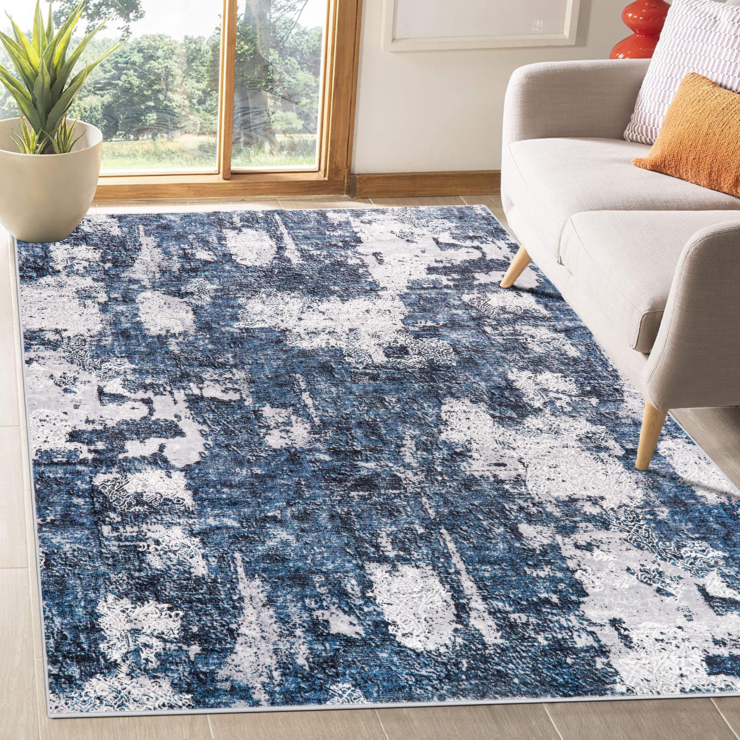 Mcadore Modern Abstract Area Rug, 5x7 Washable Rugs for Living Room Bedroom Office Floor Rug Dining Room Indoor Accent, Soft Thin Throw Rug Floor