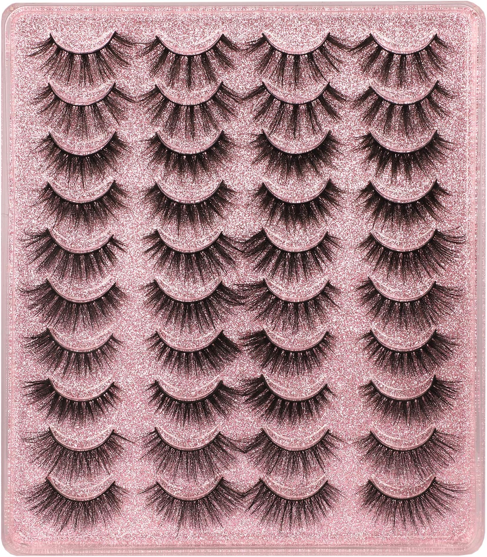 20 Pairs False Eyelashes 3D Faux Mink Lashes Natural Look Wispy Fake Eyelashes ALPHONSE 16-20MM Fluffier Volume Long Thick Lashes Pack 5 Styles Mixed
